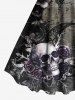 Plus Size Skull Flower Moon Music Symbol Print Ombre A Line Tank Dress -  