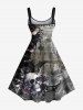 Plus Size Skull Flower Moon Music Symbol Print Ombre A Line Tank Dress -  