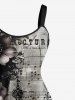 Plus Size Skull Flower Moon Music Symbol Print Ombre A Line Tank Dress -  