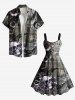 Plus Size Skull Flower Moon Music Symbol Print Ombre A Line Tank Dress -  