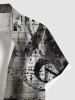 Plus Size Skull Flower Moon Music Symbol Print Ombre Button Pocket Shirt For Men -  