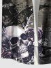 Plus Size Skull Flower Moon Music Symbol Print Ombre Button Pocket Shirt For Men -  