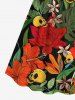 Robe trapèze cintrée grande taille à imprimé feuilles tropicales, fleurs et crânes, style hawaïen - Noir M
