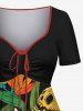 Robe trapèze cintrée grande taille à imprimé feuilles tropicales, fleurs et crânes, style hawaïen - Noir M