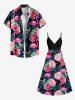 Plus Size Tropical Leaf Hibiscus Flower Flamingo Print Hawaii Surplice A Line Cami Dress -  