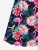 Plus Size Tropical Leaf Hibiscus Flower Flamingo Print Hawaii Surplice A Line Cami Dress -  