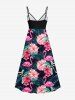 Plus Size Tropical Leaf Hibiscus Flower Flamingo Print Hawaii Surplice A Line Cami Dress -  
