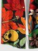 Plus Size Tropical Leaf Flower Skull Print Hawaii Button Pocket Shirt For Men -  
