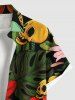 Plus Size Tropical Leaf Flower Skull Print Hawaii Button Pocket Shirt For Men -  