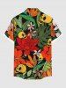 Plus Size Tropical Leaf Flower Skull Print Hawaii Button Pocket Shirt For Men -  