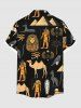 Chemise grande taille à imprimé pharaon, momie, pyramide, chameau, oiseau, boutonnée et poche pour homme - Noir 3X
