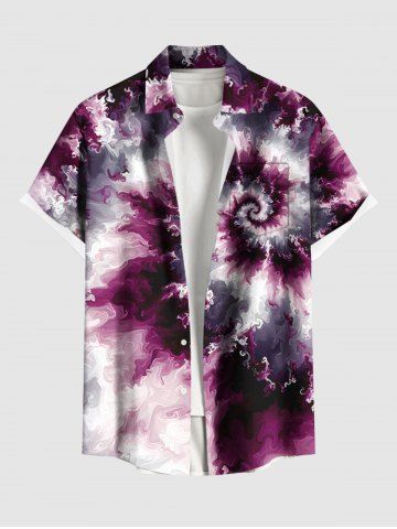 Plus Size Spiral Tie Dye Print Hawaii Button Pocket Shirt For Men - PURPLE - M