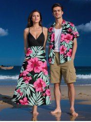 Hibiscus Flowers Tropical Leaf Print Plus Size Matching Hawaii Beach Outfit For Couples -  