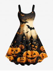 Plus Size Halloween Pumpkin Bat Moon Print Tank Dress -  