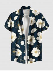 Chemise hawaïenne grande taille à imprimé fleurs et feuilles, avec poches et boutons, pour homme - Noir XL