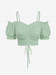 Plus Size Cinched Ruched Ruffles Cold Shoulder Cami Top -  