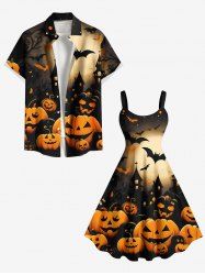 Tenue assortie grande taille pour couple, motif citrouille, chauve-souris et lune, pour Halloween - Noir 