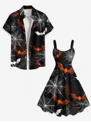 Tenue d'Halloween grande taille à imprimé toile d'araignée et chauve-souris pour couples - Noir 