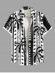 Plus Size Coconut Tree Geometric Graphic Print Hawaii Button Pocket Shirt For Men -  