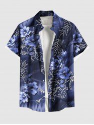 Chemise hawaïenne grande taille à imprimé floral, feuilles, branches et vagues, avec poches boutonnées pour homme - Bleu Ciel 3XL