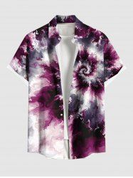 Plus Size Spiral Tie Dye Print Hawaii Button Pocket Shirt For Men -  