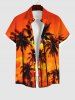 Maillot de bain grande taille imprimé cocotier, motif crépuscule et coucher de soleil, tenue de plage hawaïenne assortie pour couples - Orange 