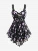 Tenue grande taille avec haut à imprimé aquarelle fleuri et jupe à volants en résille à motif tête de mort - Noir 