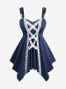 Ensemble haut mouchoir bicolore à lacets et jupe évasée à volants en résille tête de mort, tenue grande taille - Bleu 