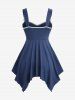 Ensemble haut mouchoir bicolore à lacets et jupe évasée à volants en résille tête de mort, tenue grande taille - Bleu 