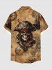 Chemise grande taille à boutons et poches pour homme, motif tête de mort, bateau pirate, imprimé gouvernail - Brun 2XL