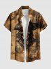 Chemise grande taille à boutons et poches pour homme, motif tête de mort, bateau pirate, imprimé gouvernail - Brun 2XL