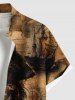 Chemise grande taille à boutons et poches pour homme, motif tête de mort, bateau pirate, imprimé gouvernail - Brun 2XL