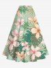 Flowers Tropical Leaf Print Hawaii Plus Size Matching Set -  
