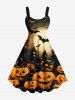 Tenue assortie grande taille pour couple, motif citrouille, chauve-souris et lune, pour Halloween - Noir 