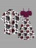 Tenue assortie grande taille pour couple, motif rose, fleur, feuille, papillon, hibou, Halloween - Rouge foncé 