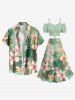 Flowers Tropical Leaf Print Plus Size Matching Hawaii Beach Outfit For Couples -  