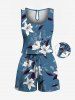 Ensemble chemise et barboteuse hawaïennes assorties, grande taille, tenue de plage à imprimé fleurs et feuilles pour couples - Bleu Ciel 