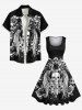 Plus Size Halloween Skulls Flowers Wings Print 1950s Vintage Dress -  