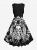 Plus Size Halloween Skulls Flowers Wings Print 1950s Vintage Dress -  