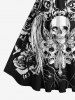 Plus Size Halloween Skulls Flowers Wings Print 1950s Vintage Dress -  