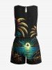 Plus Size Coconut Tree Sun Boat Seascape Print Cinched Hawaii Romper -  