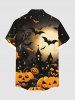 Chemise grande taille à boutons et poches pour homme, imprimé citrouille, chauve-souris et lune, pour Halloween - Noir XL