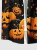Chemise grande taille à boutons et poches pour homme, imprimé citrouille, chauve-souris et lune, pour Halloween - Noir 3XL