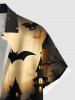 Chemise grande taille à boutons et poches pour homme, imprimé citrouille, chauve-souris et lune, pour Halloween - Noir 3XL