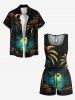 Plus Size Coconut Tree Sun Boat Seascape Print Cinched Hawaii Romper -  