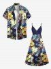 Plus Size Hibiscus Flowers Tropical Leaf Print Surplice Hawaii Cami Dress -  