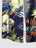 Chemise hawaïenne grande taille à imprimé feuilles tropicales et fleurs d'hibiscus, avec poches et boutons, pour homme - Bleu Marine 5XL