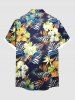 Chemise hawaïenne grande taille à imprimé feuilles tropicales et fleurs d'hibiscus, avec poches et boutons, pour homme - Bleu Marine 5XL