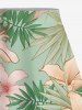 Plus Size Flowers Tropical Leaf Print Split Hawaii Skirt -  
