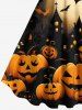 Plus Size Halloween Pumpkin Bat Moon Print Tank Dress -  